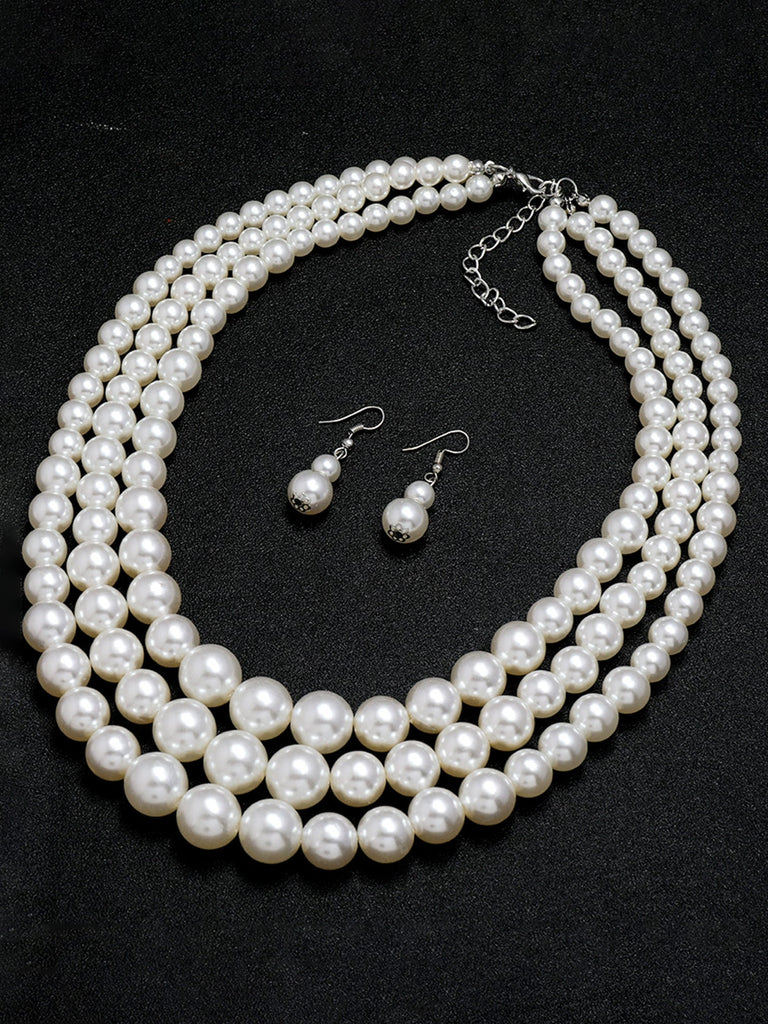 Vintage Layered Pearl Necklace & Earring Set