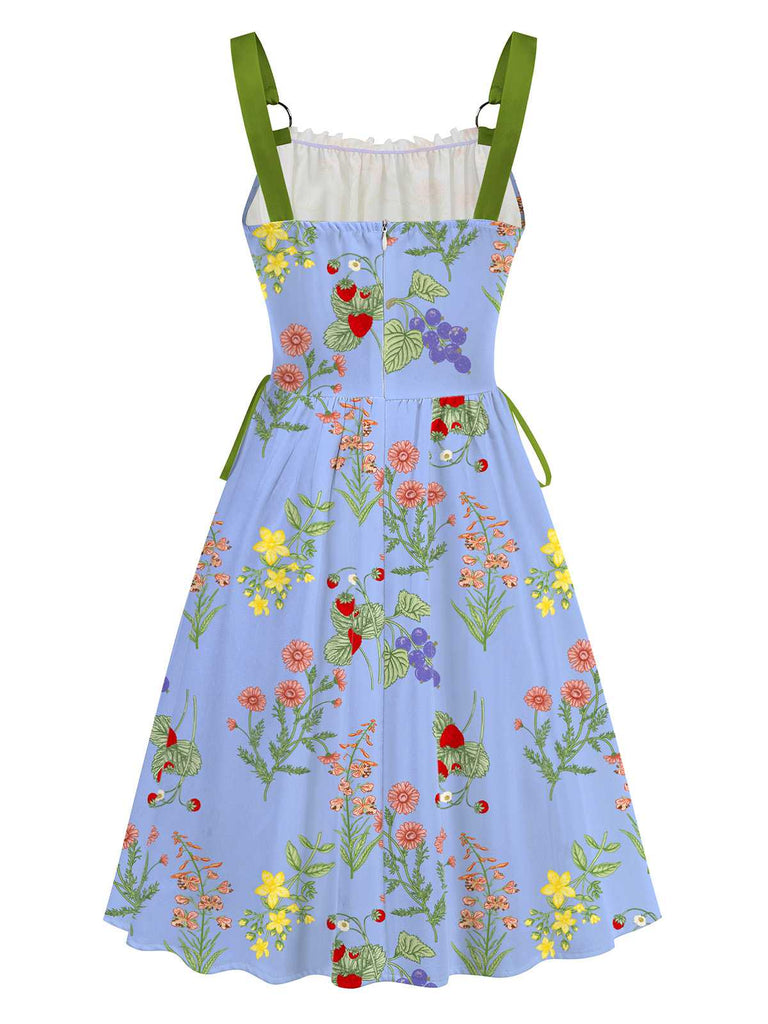 1950s Strap Floral Lace-Up Corset Dress
