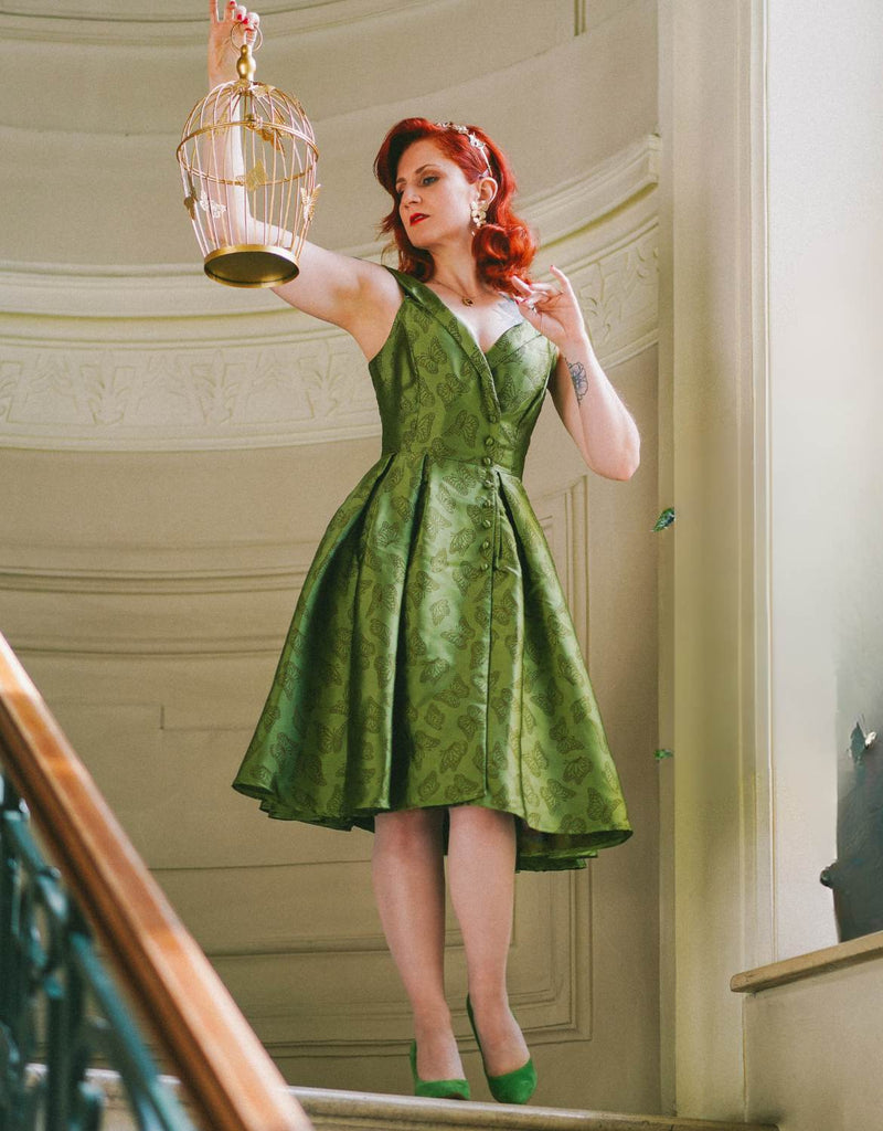 Green 1950s Off-Shoulder Vintage Dress