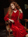 Red 1950s Keyhole V-Neck Pearl Velvet Dress