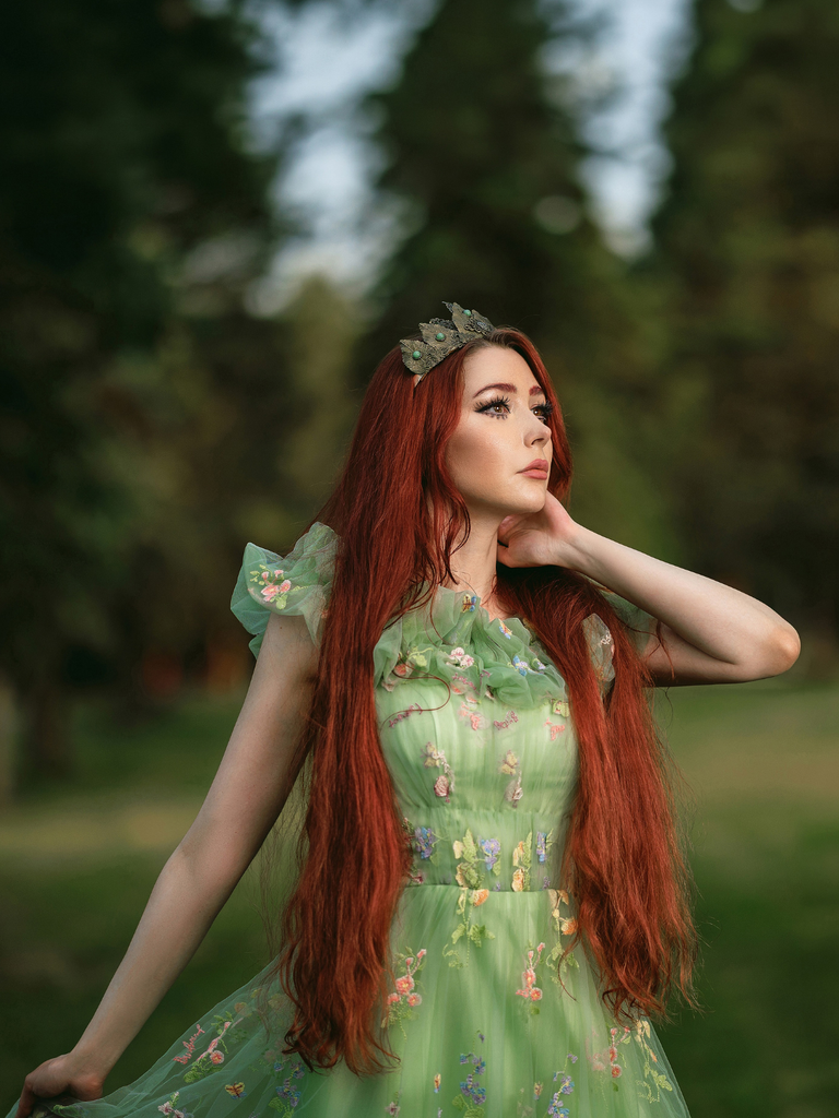 Green 1930s Floral Embroidered Mesh Strapless Dress