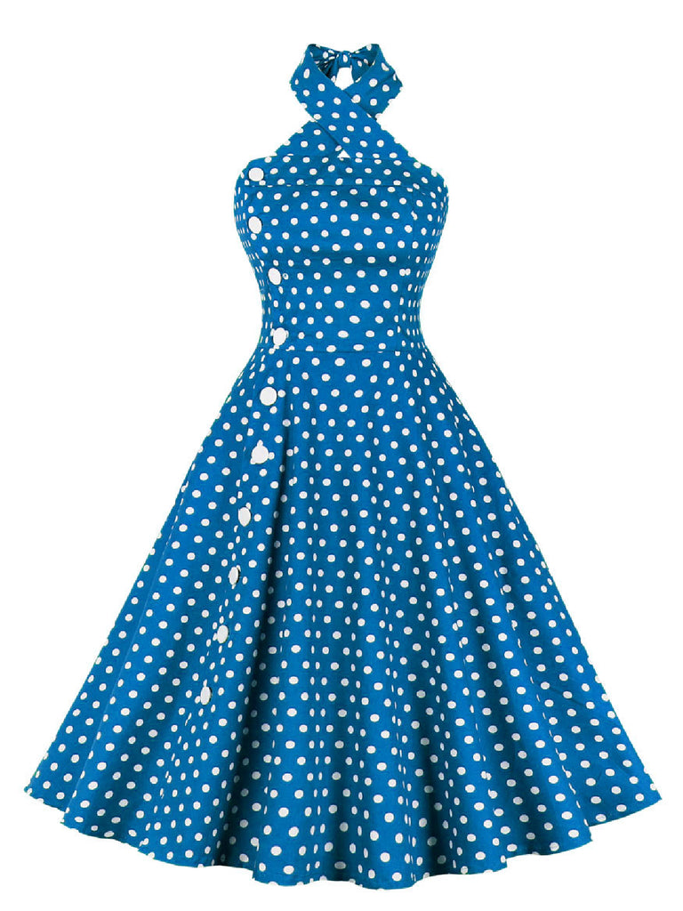 Green 1950s Polka Dot Halter Dress