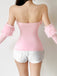 1980s Strapless Plush Fitted Top With Long Gloves