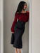 Black 1930s Off Shoulder Knit Belt Mermaid Dress