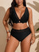 [Plus Size] Black 1980s Solid Adjustable Straps Tie Detail Bikini Set