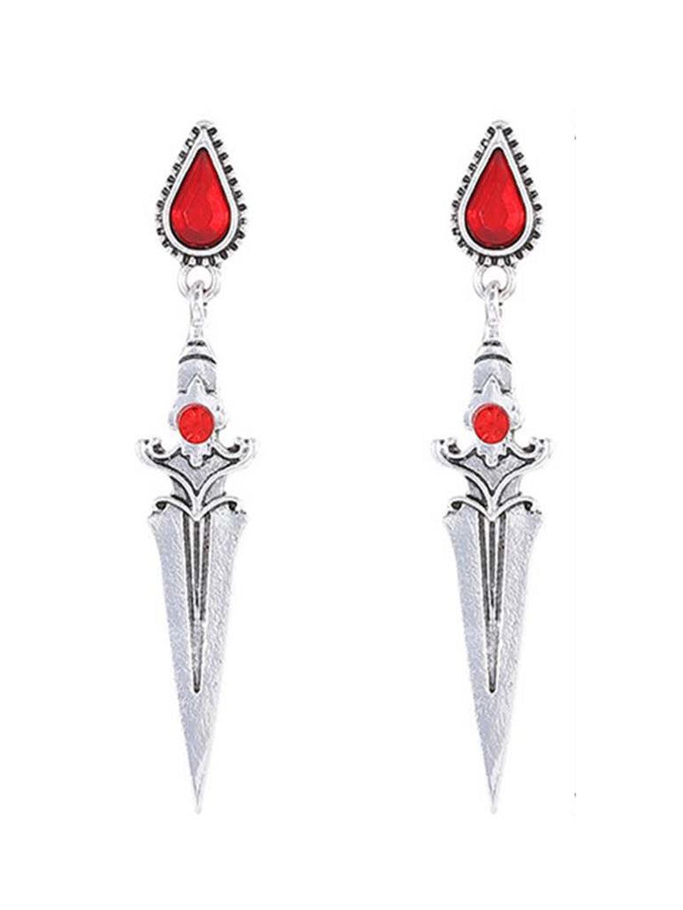 Gold Gothic Blood Sword Pendant Earrings