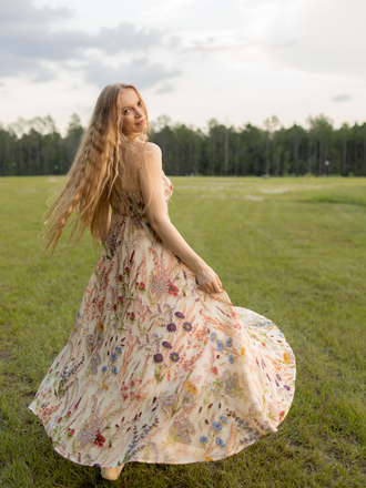 Multicolor 1930s Floral V-Neck Bohemian Slip Dress
