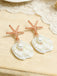 Gold Starfish Shell Pearl Drop Earrings