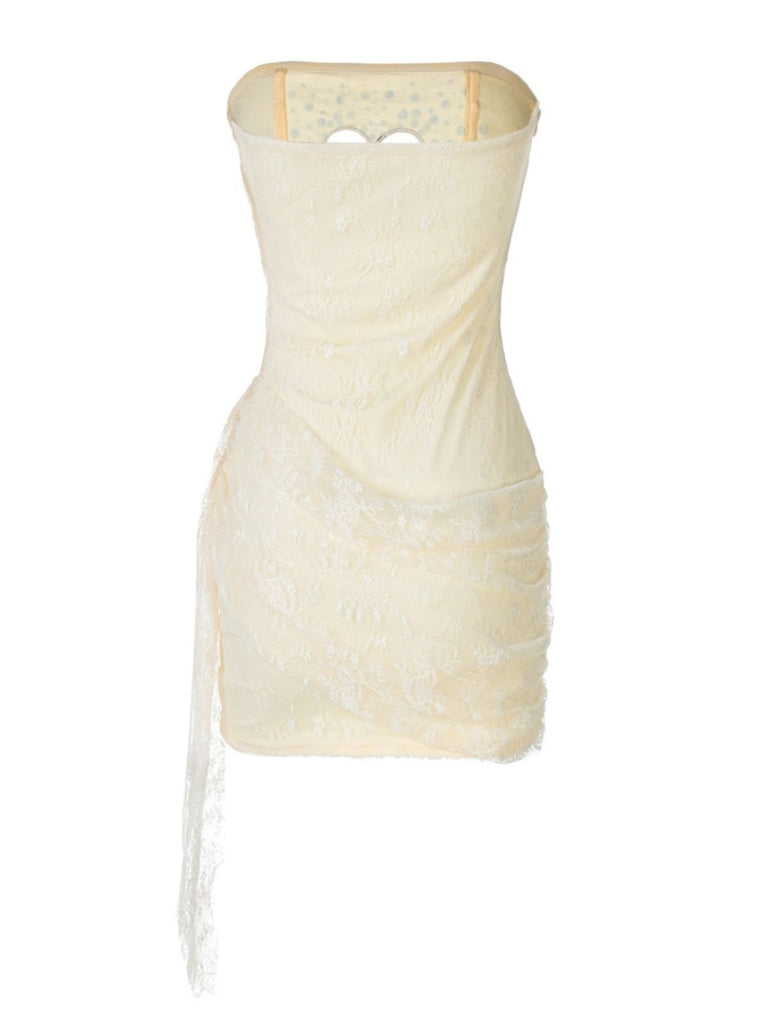 1980s Strapless Heart Cutout Diamond Lace Dress