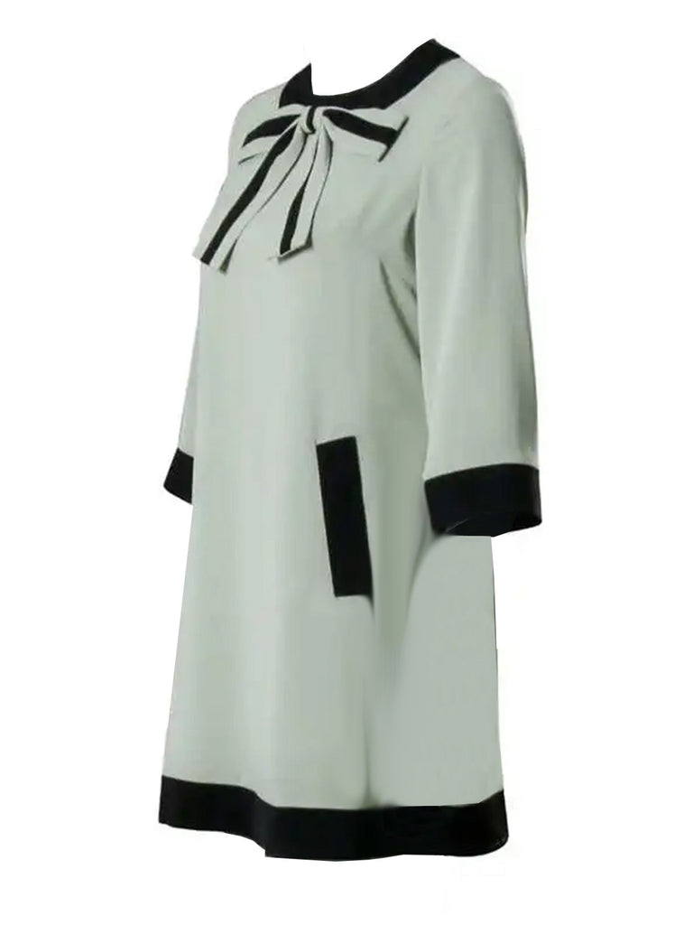 Green 1970s The Queen's Gambit Bow A-Line Dress