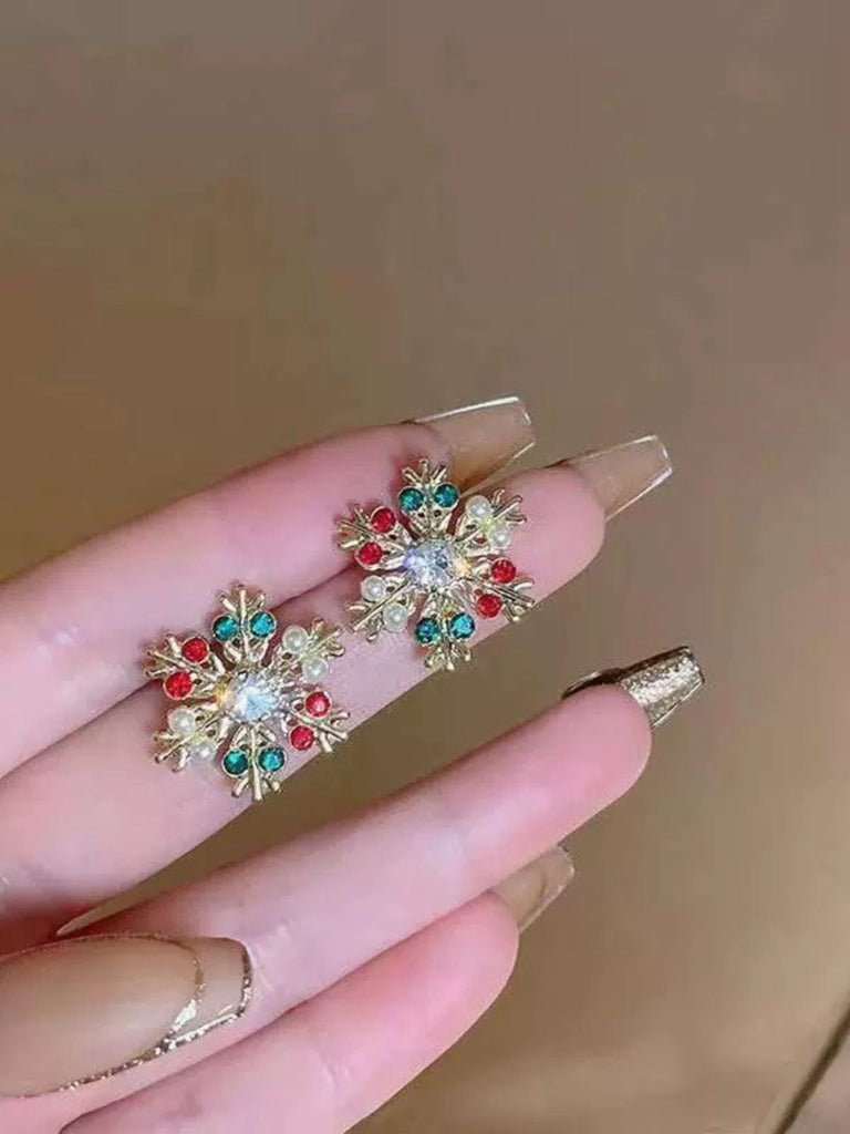 Vintage Christmas Snowflake Rhinestone Earrings