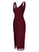 Wine Red 1960s Scarf Slit Backless Dress