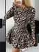1980s Leopard Long Sleeve Bodycon Ruffled Dress
