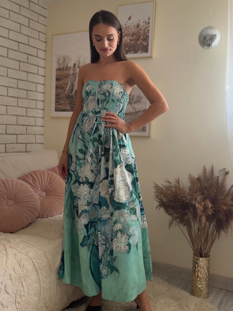 Pale Green 1950s Water Lily Sweetheart Strapless Dress