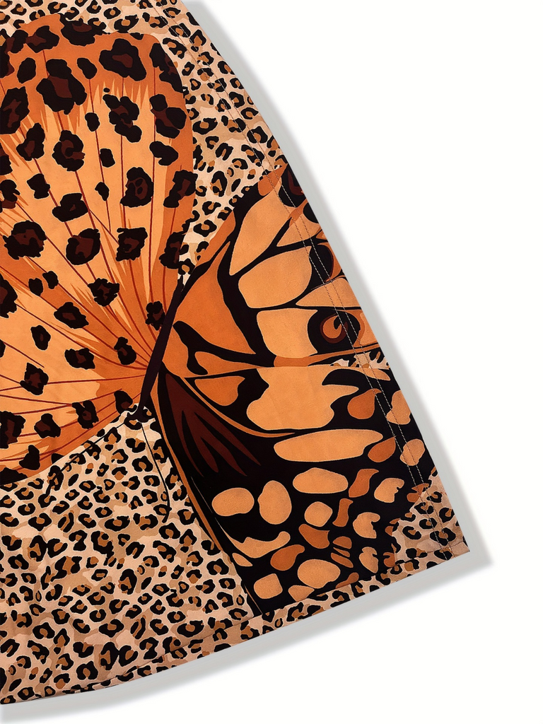 [Plus Size] Brown 1940s Butterfly Leopard Nightdress