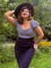 Dark Blue 1960s Striped Puff Sleeves Pencil Dress