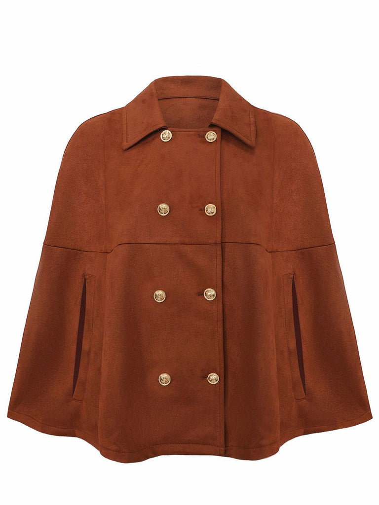 Light Brown 1940s Double-breasted Metal Button Suede Cape