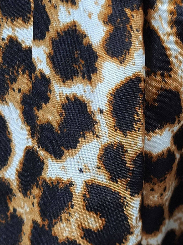 1940s Lace Trim Leopard Print Satin Deep V Nightgown