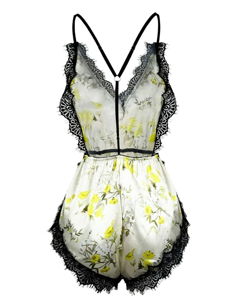 1950s Slip Floral Lace Backless Sleepwear