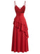 Red 1930s Solid Holiday Ruffle Backless Cami Dress