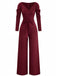 1930s Solid Ruched V-Neck Belted Jumpsuit