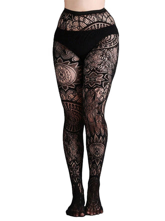 Halloween Gothic Lace Floral Pattern Sheer Tights