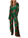 1980s Christmas Bow Print Lapel Pajama Set