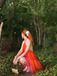 Orange 1960s Gradient Halter Layered Chiffon Mini Dress