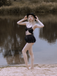 Black 1950s Halter Lace Up Bikini Set & Tiered Cover Up