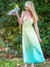 Green 1940s Ombre Deep V-Neck Halter Dress
