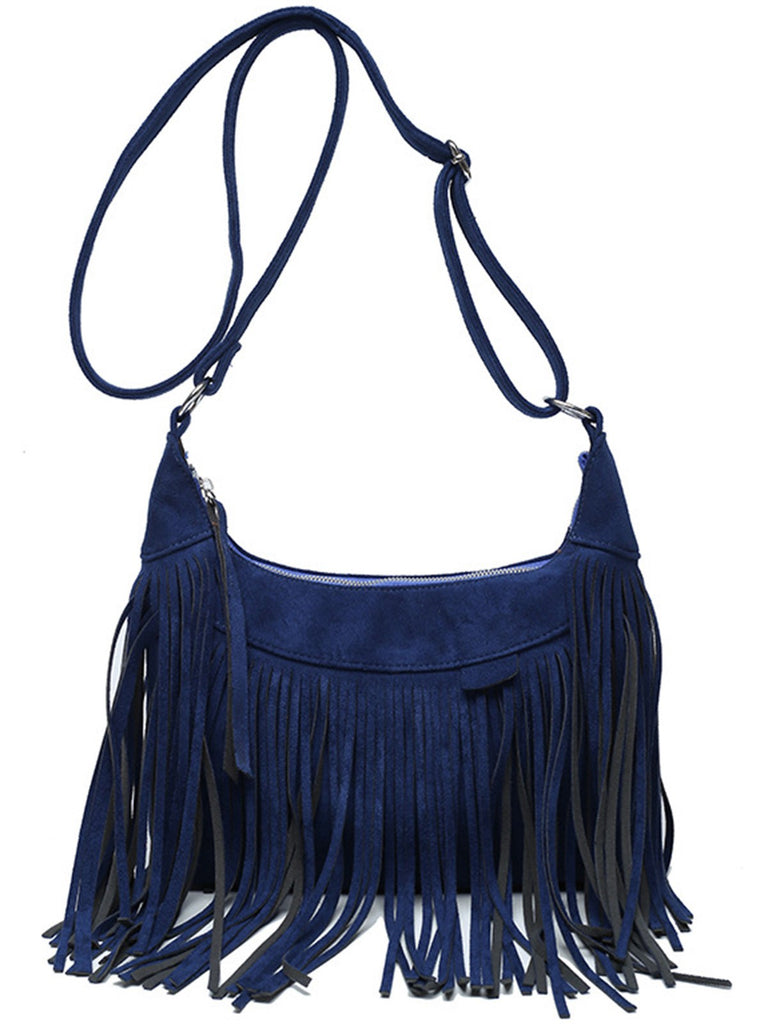 Vintage Boho Fringe Suede Shoulder Bag