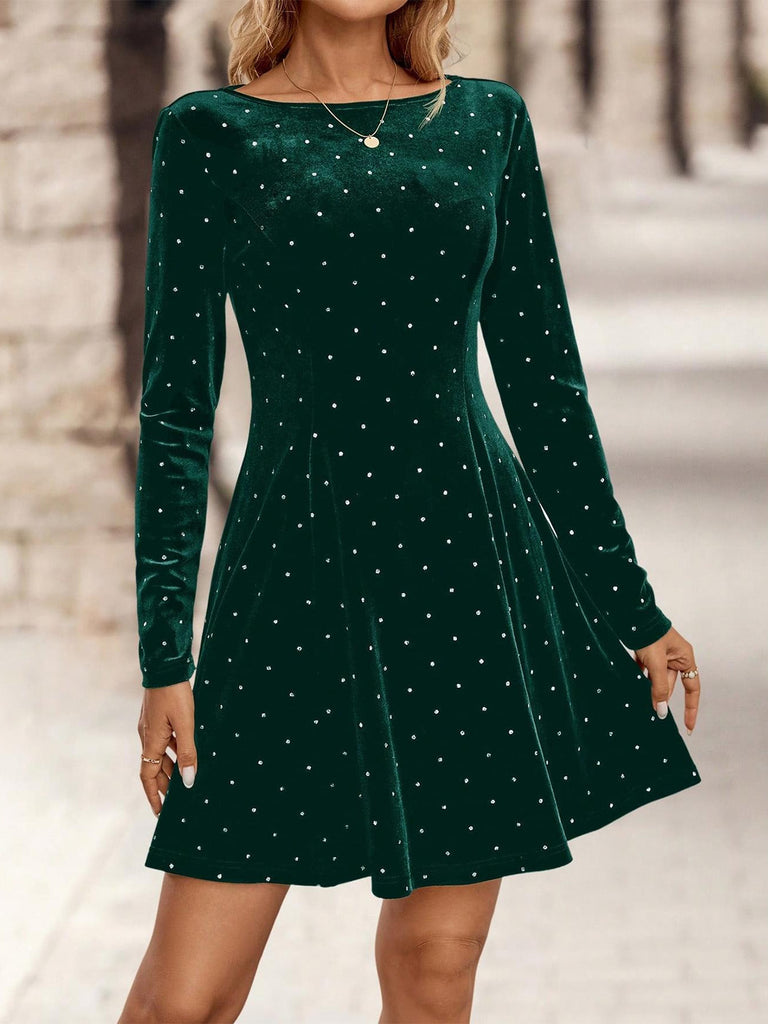 1980s Velvet Rhinestone Fit Party Dress