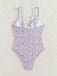 Purple 1950s Ditsy Floral Lace-Up One-Piece Swimsuit