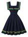 Navy Blue 1950s Square Neck Wavy Striped Sleeveless Dress