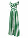 [Pre-Sale] Green 1960s Off-Shoulder Stripes Jumpsuit