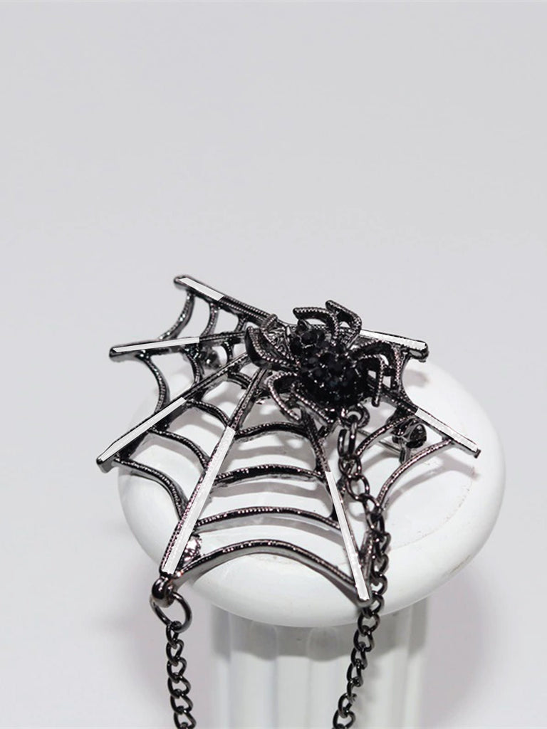 Halloween Diamond Spider Web Gothic Brooch