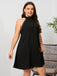 [Plus Size] Black 1950s Solid Backless Lace-Up Dress