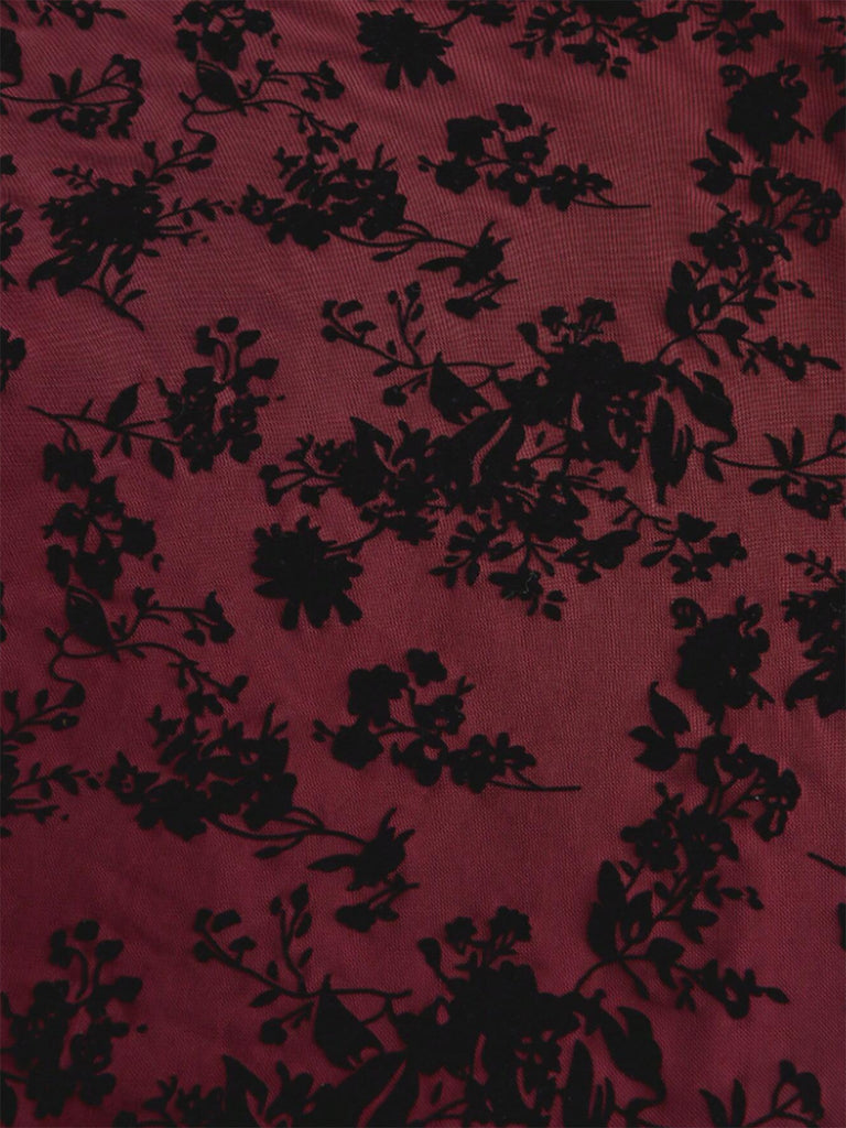 [Pre-Sale] Wine Red 1950s Lace Floral Bishop Sleeves Dress