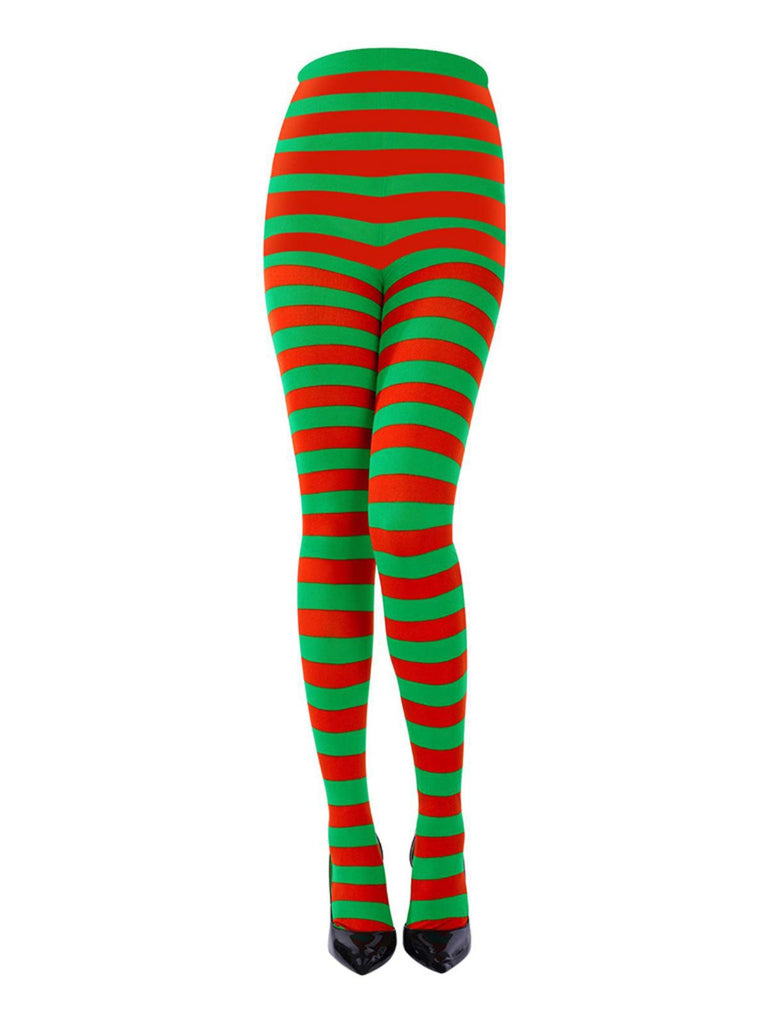 Vintage Christmas Striped High-Waisted Pantyhose