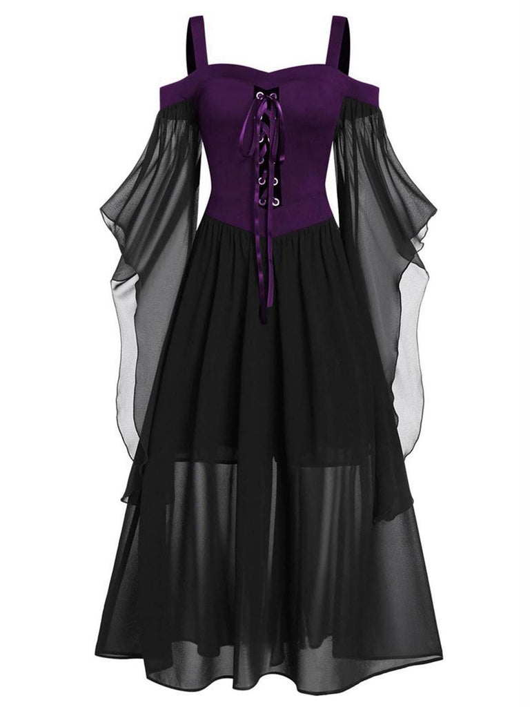 1950s Halloween Witch Transparent Sleeves Strap Dress