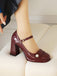 Square Toe PU Leather Pearl Chunky Heels