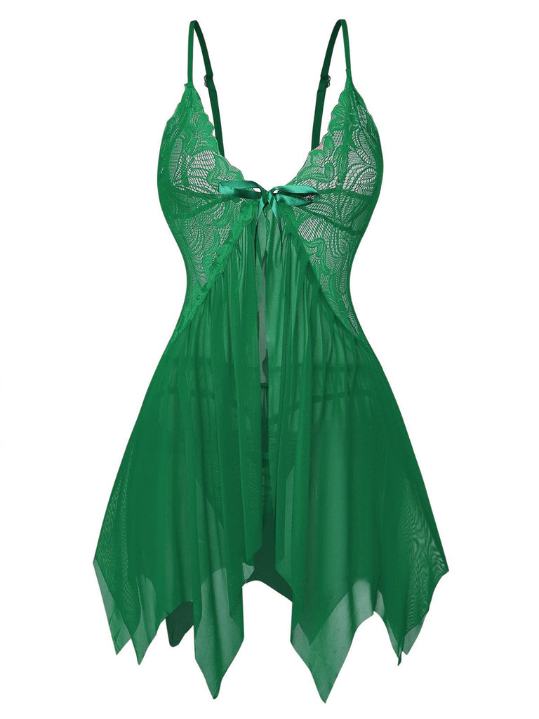 1980s Lace Satin Ribbon Babydoll Lingerie Set