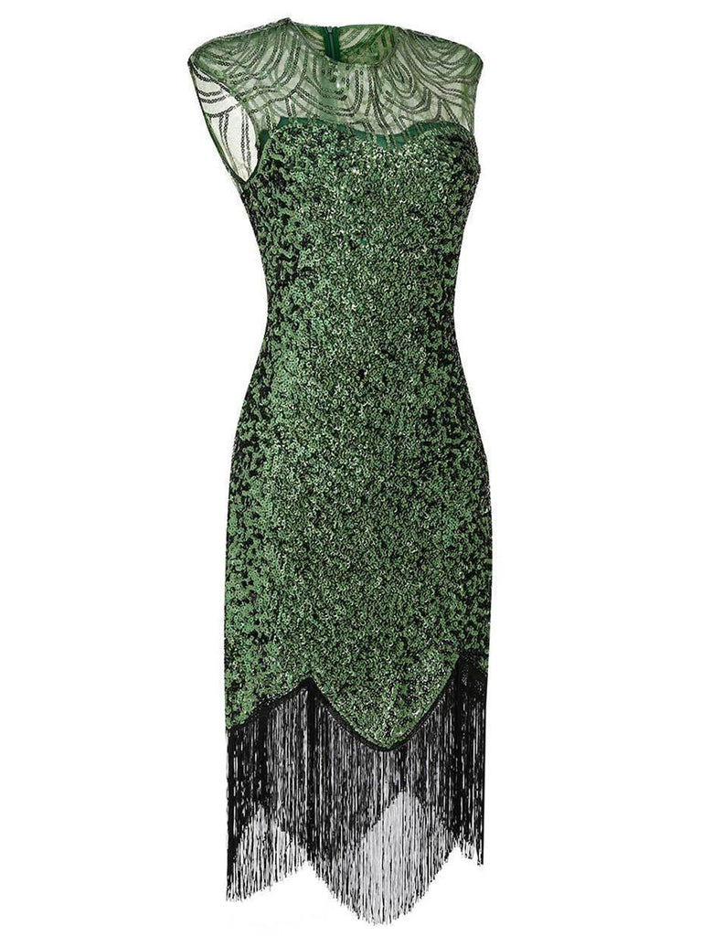 1920s Sequin Beads Fringed Evening Dress