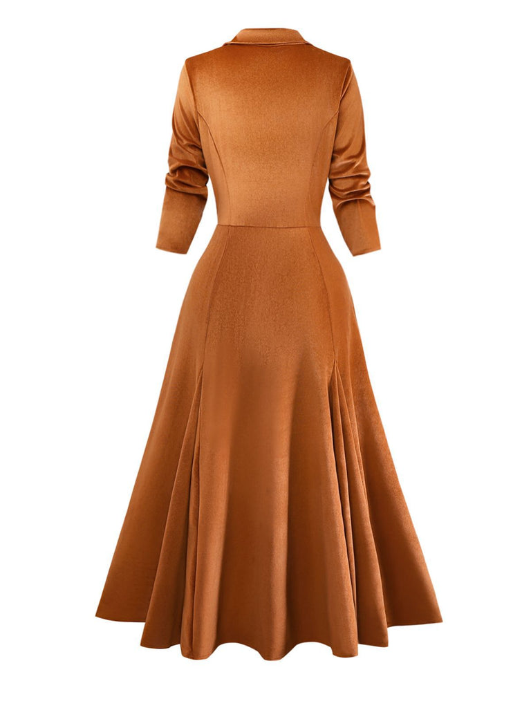 1930s Solid Button Lapel 3/4 Sleeve Dress