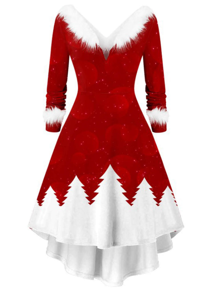 1950s Christmas Plush Collar V-Neck Knitted Dress