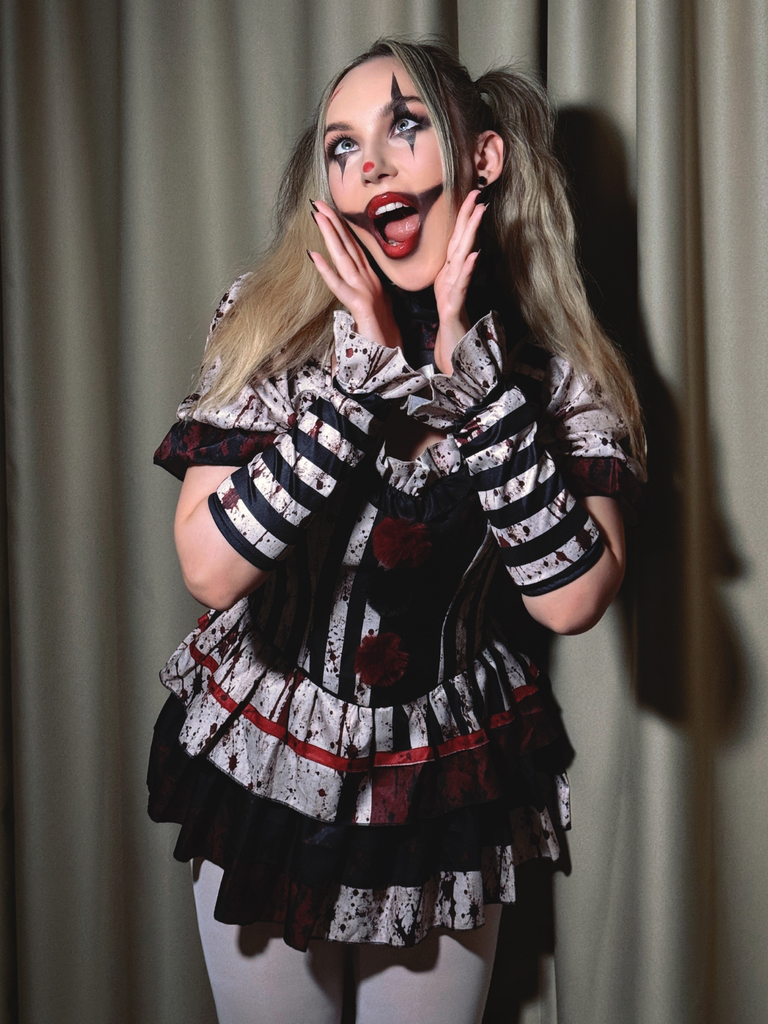 1960s Halloween Blood Tiered Ruffled Clown Costume Set
