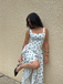White 1950s Square Neck Polka Dot Sleeveless Pleated Dress
