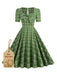 1950s Gingham Plaid Square Neck Flared Dress