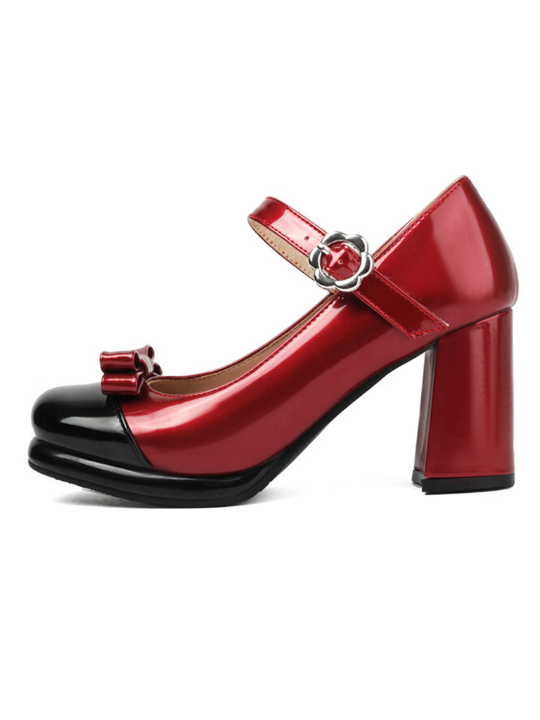 Round Toe Colorblock Patent Leather High Heels