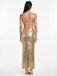 Gold Sequined Backless Evening Maxi Dress